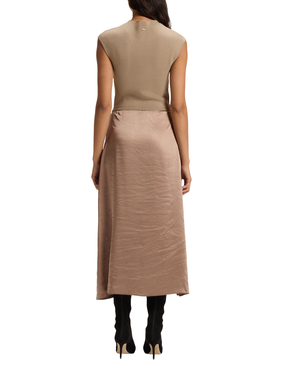 Product image 2 of 6, which shows BOSS Ferdolini Split Fabric Midi Dress, Open Brown, S
