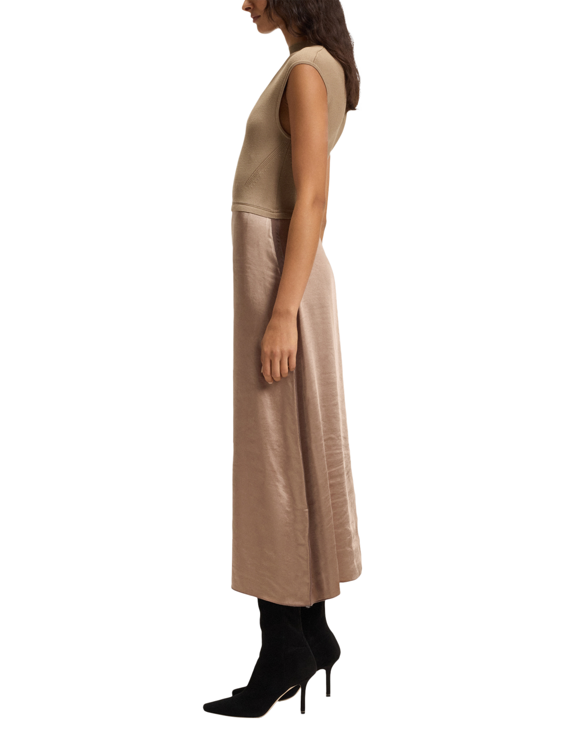 Product image 3 of 6, which shows BOSS Ferdolini Split Fabric Midi Dress, Open Brown, S