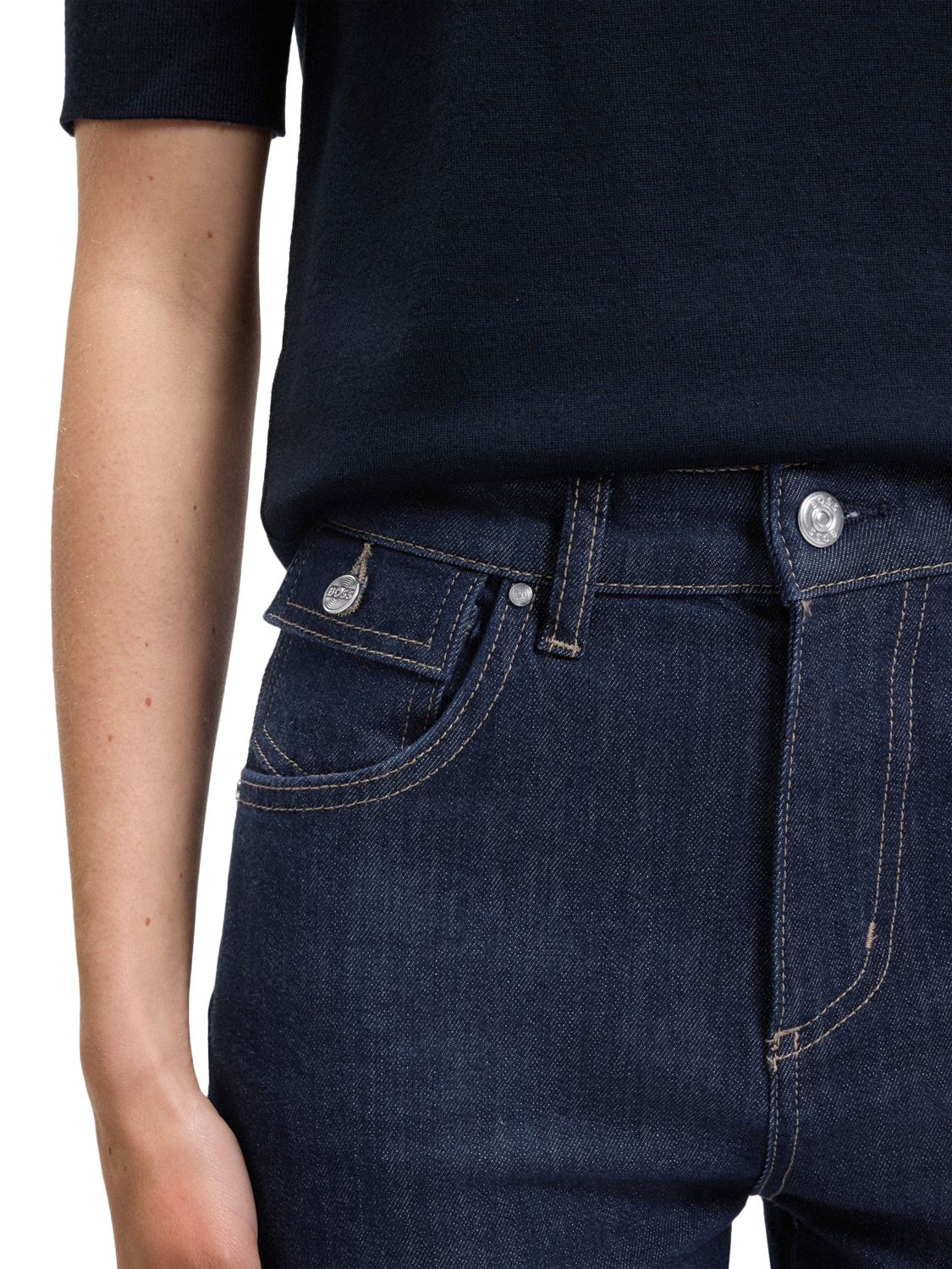 Product image 5 of 6, which shows BOSS Lyris Bootcut Skinny Jeans, Navy, 27L