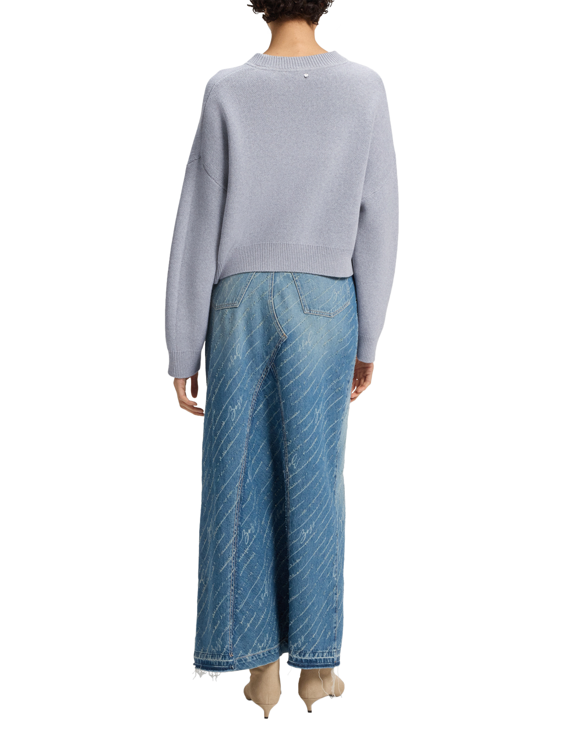 Product image 2 of 4, which shows BOSS Finevra Embroidered Logo Cropped Sweater, Silver Lilac, S