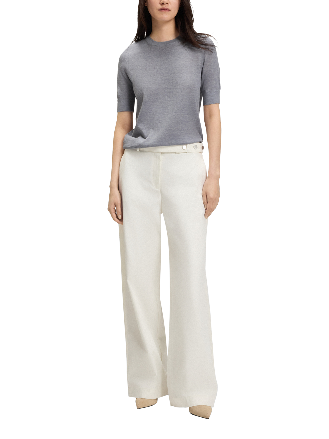 Product image 3 of 5, which shows HUGO BOSS BOSS Crew Neck Short Sleeve Wool Top, Light Grey, L