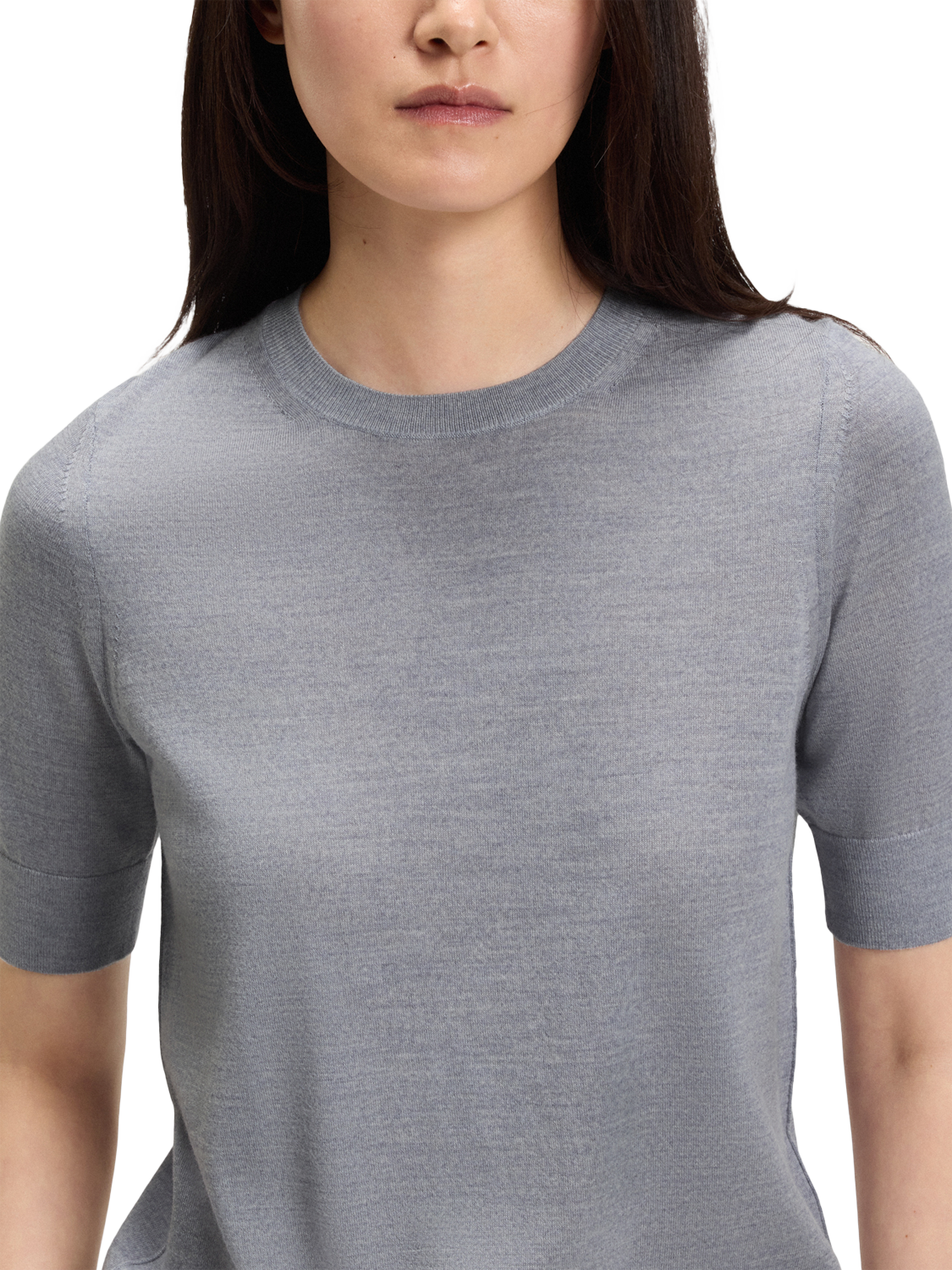 Product image 5 of 5, which shows HUGO BOSS BOSS Crew Neck Short Sleeve Wool Top, Light Grey, L