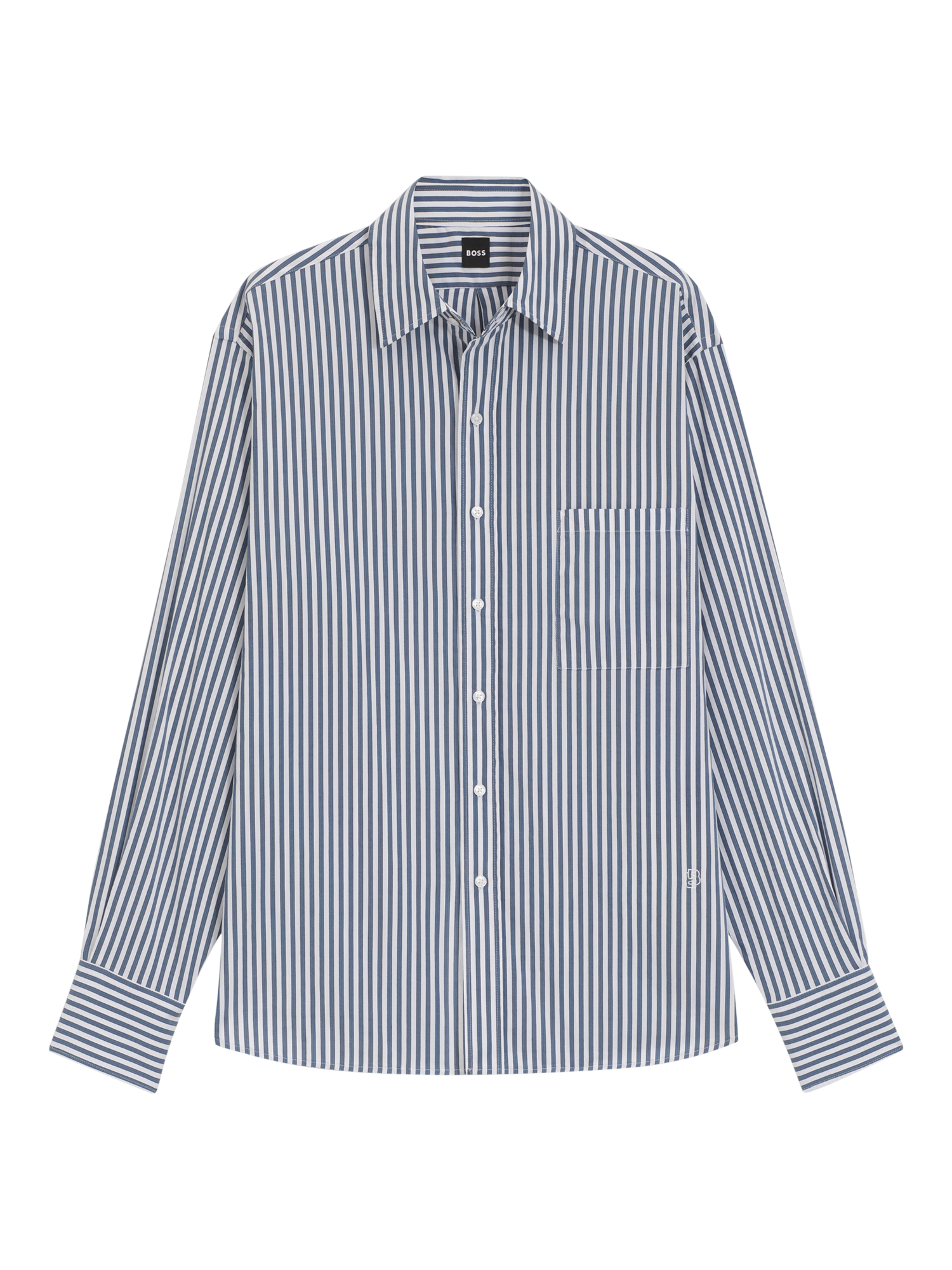Product image 4 of 6, which shows BOSS Saturday Stripe Long Sleeve Shirt, Blue/White, 8