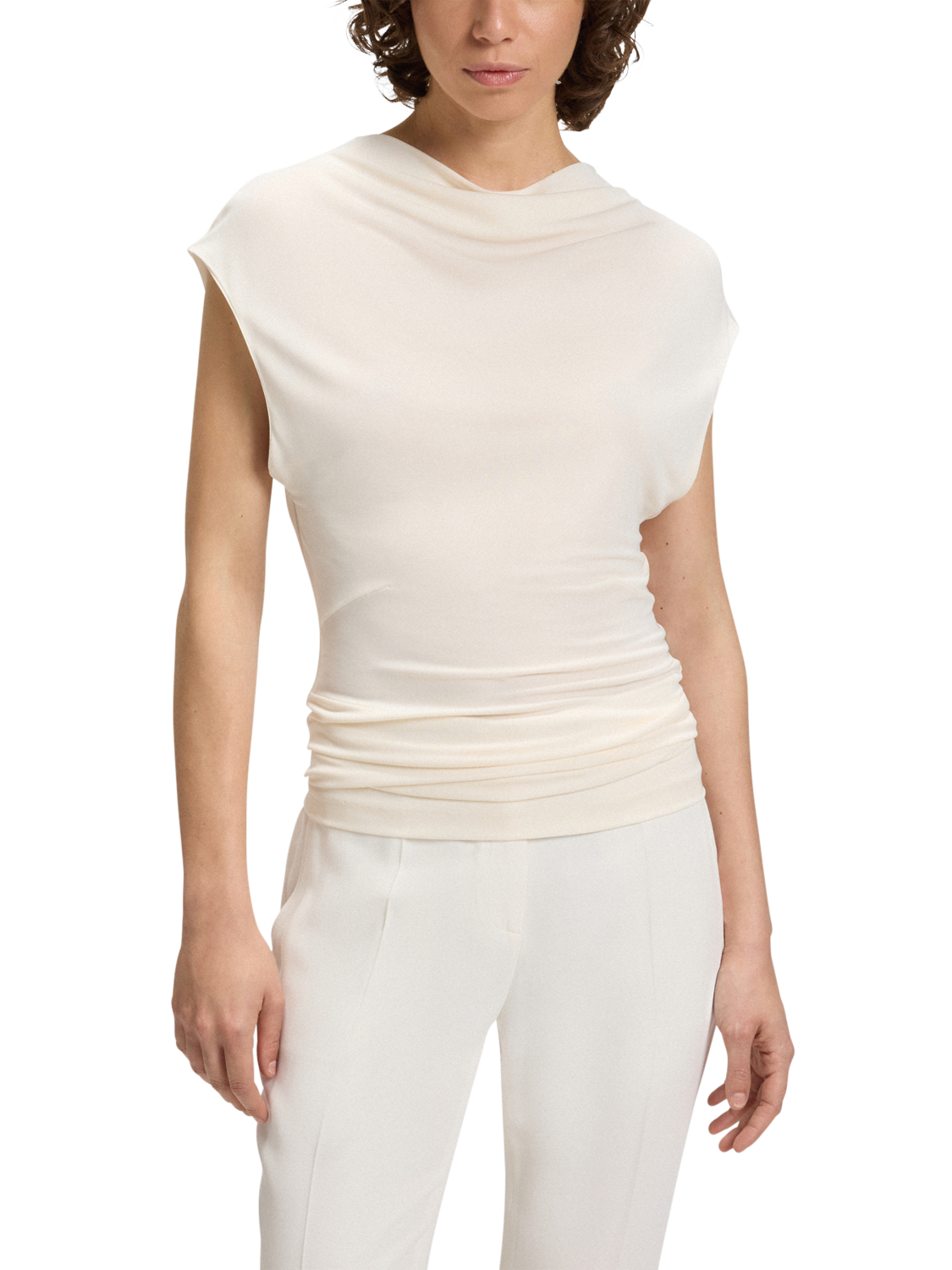 Product image 1 of 5, which shows HUGO BOSS BOSS Cowl Neck Top, White, S
