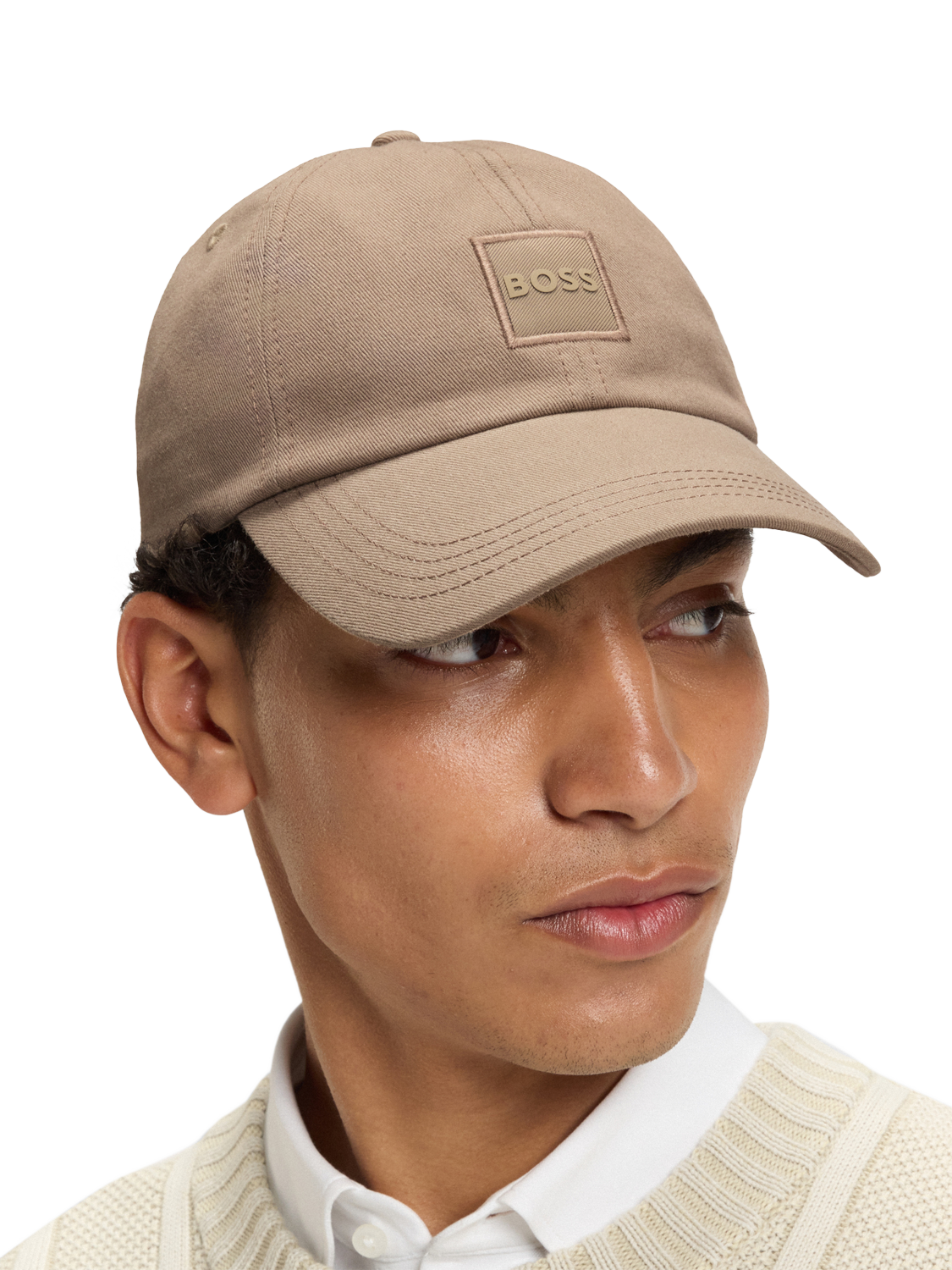 Product image 2 of 4, which shows HUGO BOSS BOSS Logo Patch Cotton Baseball Cap, Khaki, One Size