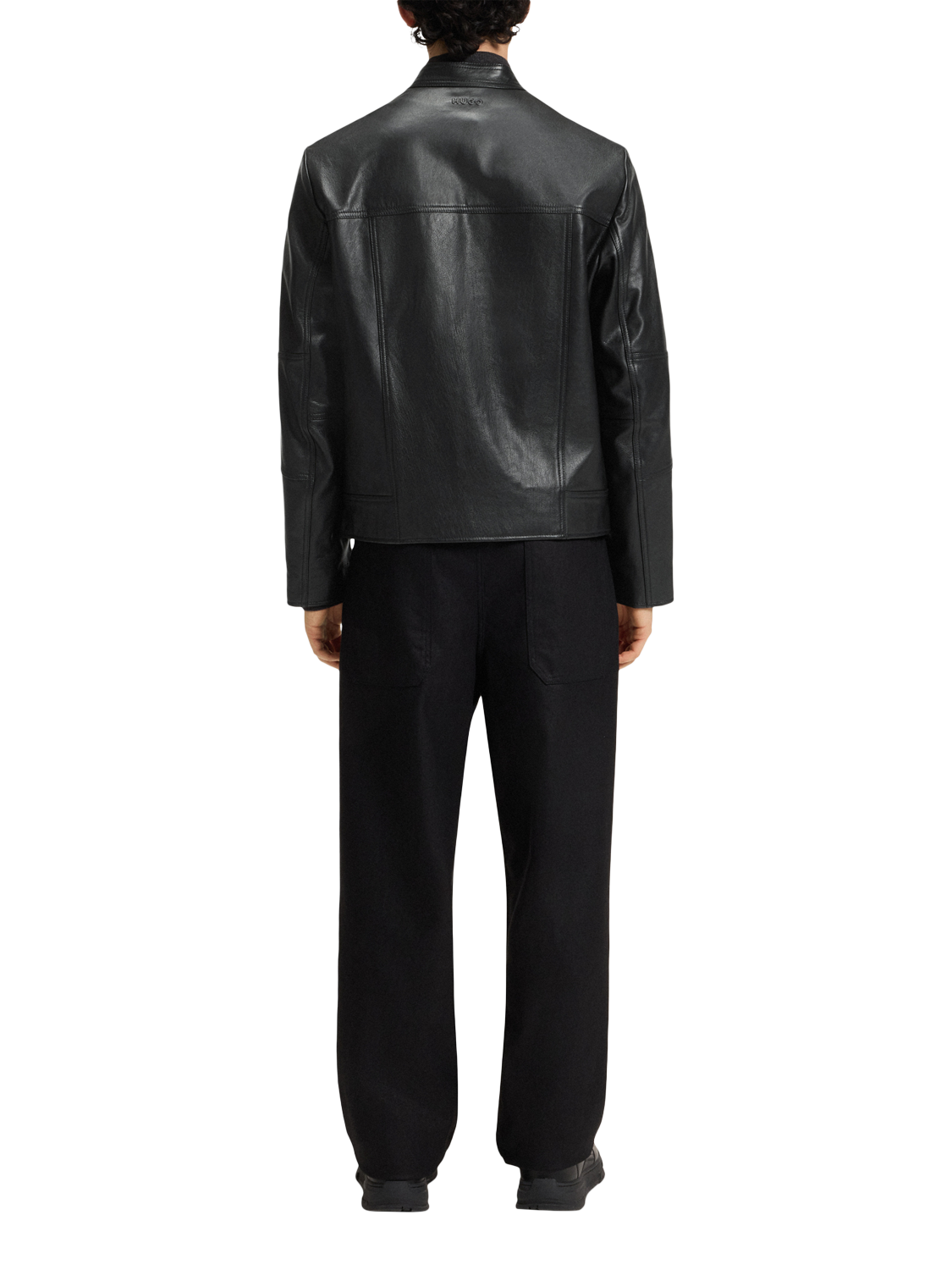 Product image 2 of 6, which shows HUGO Leather Biker Jacket, Black, L