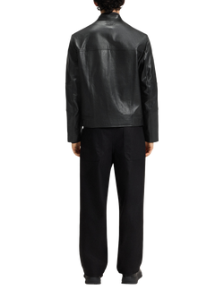 HUGO Leather Biker Jacket, Black - view 2, Black