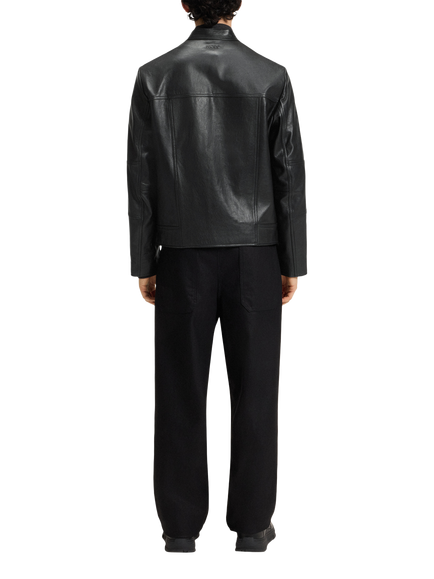 HUGO Leather Biker Jacket, Black - view 2, Black