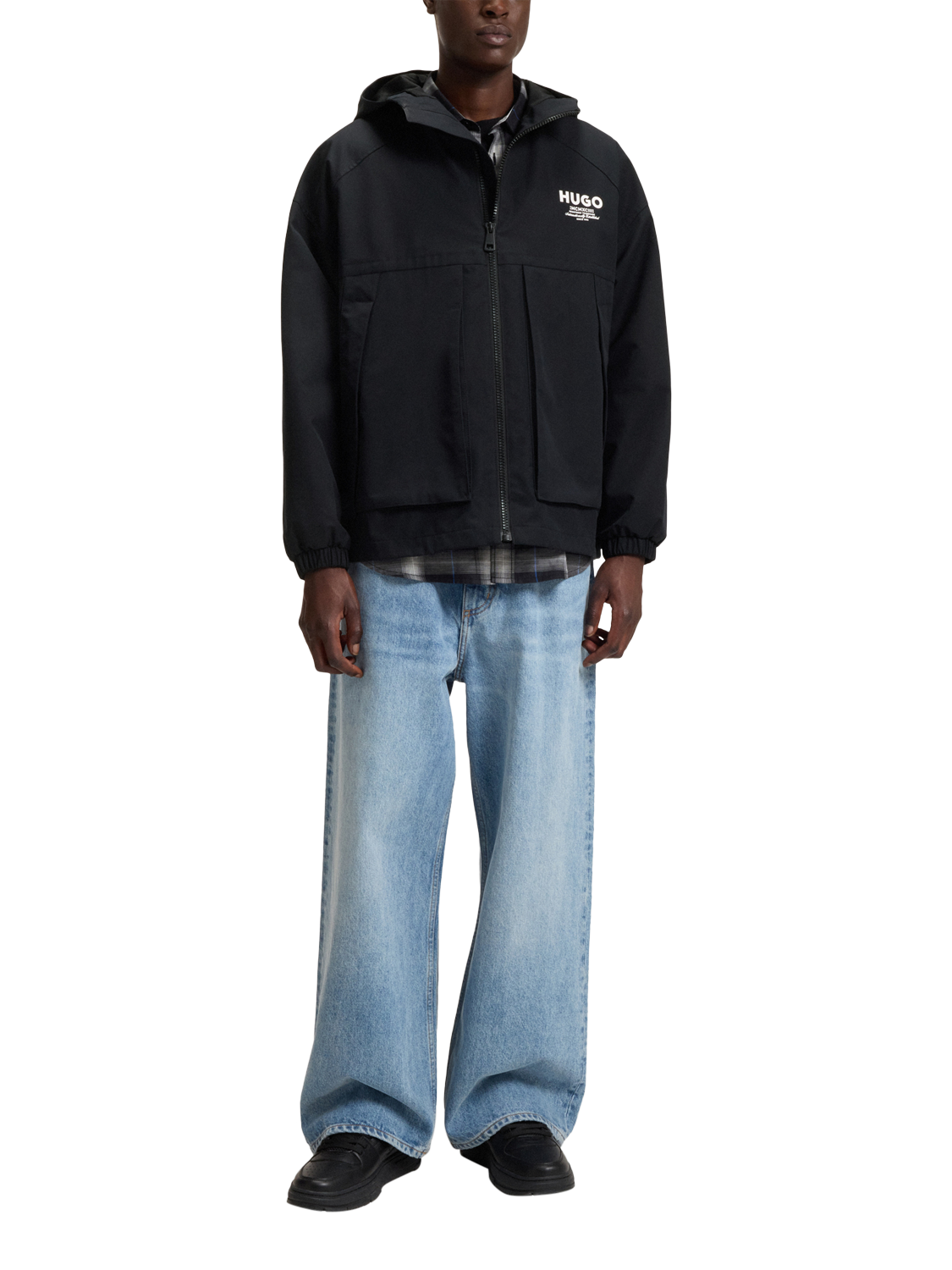 Product image 3 of 6, which shows HUGO Water Resistant Hooded Jacket, Black/Multi, XS