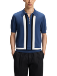 HUGO Flatknit Collar Wool Blend Knitted Polo Shirt, Mid Blue