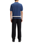 HUGO Flatknit Collar Wool Blend Knitted Polo Shirt, Mid Blue