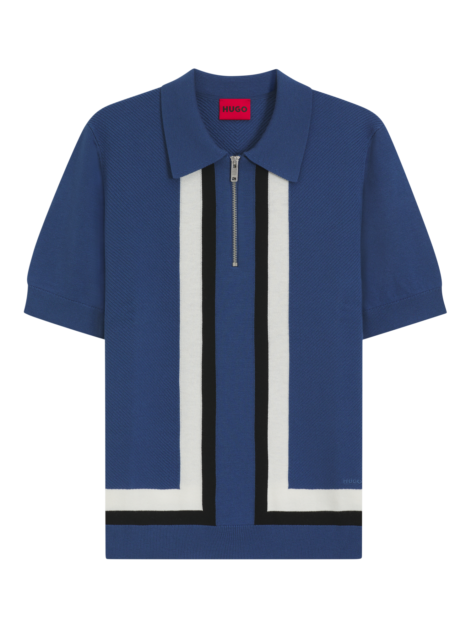 Product image 4 of 5, which shows HUGO Flatknit Collar Wool Blend Knitted Polo Shirt, Mid Blue, L