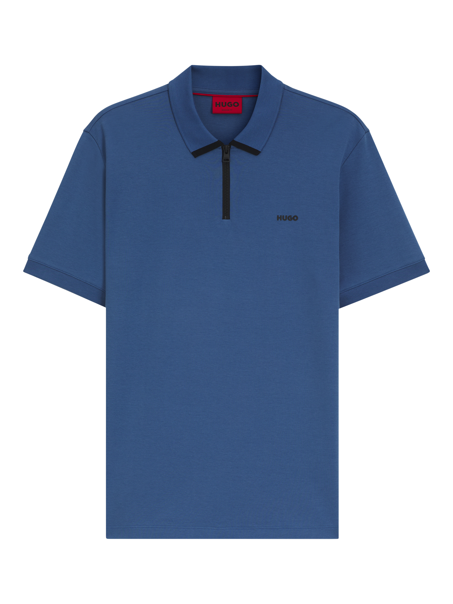 Product image 4 of 4, which shows HUGO Cotton Regular Fit Short Sleeve Zip-Neck Polo Shirt, Blue/Multi, L