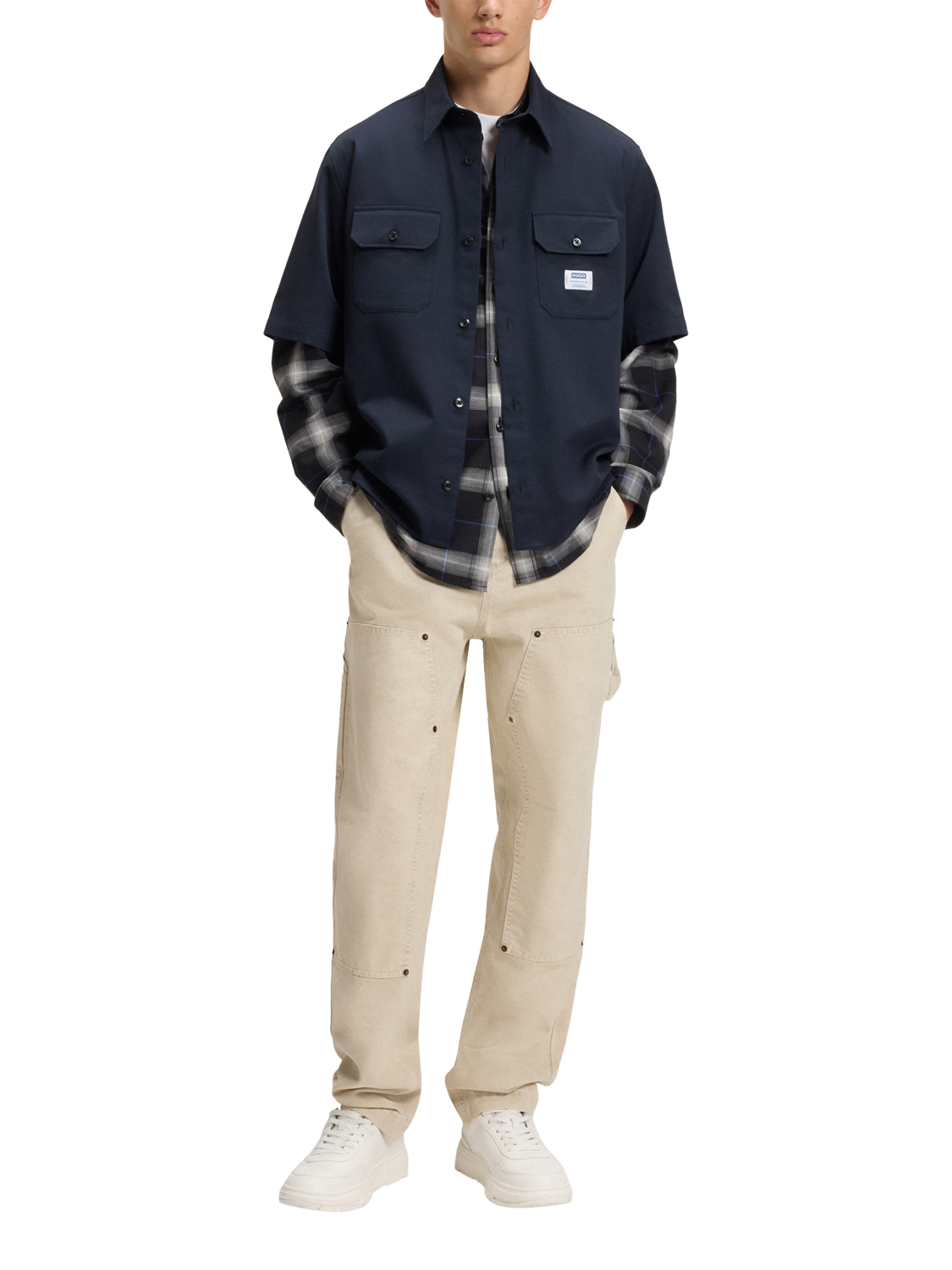 Product image 3 of 6, which shows HUGO BOSS HUGO Logo Patch Cotton Shirt, Navy, L