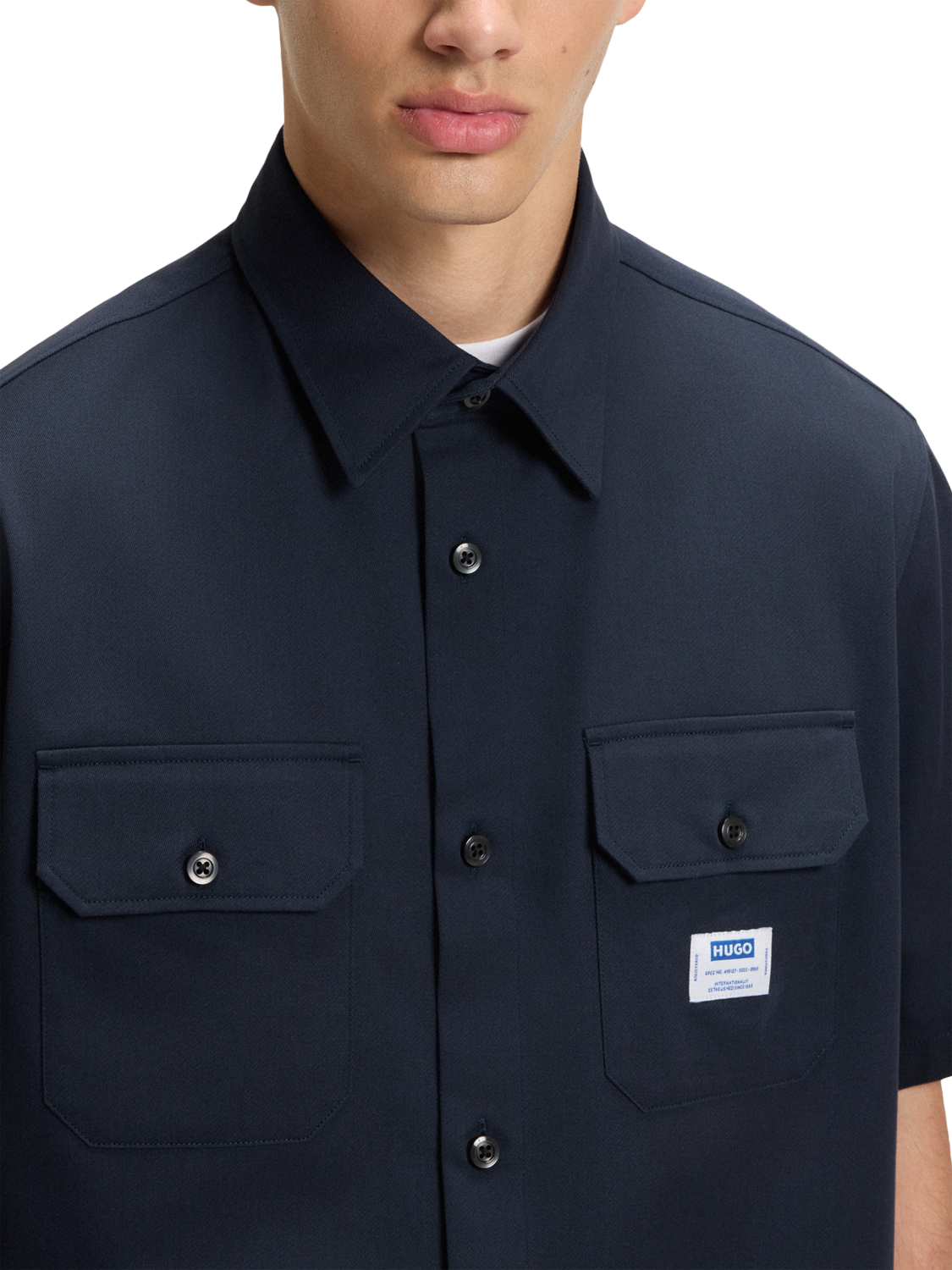 Product image 5 of 6, which shows HUGO BOSS HUGO Logo Patch Cotton Shirt, Navy, L