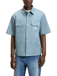 HUGO Short Sleeve Cotton Shirt, Light Blue