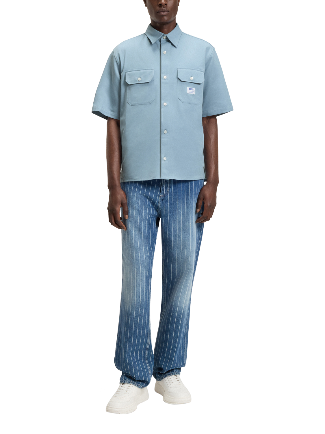 Product image 3 of 6, which shows HUGO Short Sleeve Cotton Shirt, Light Blue, L