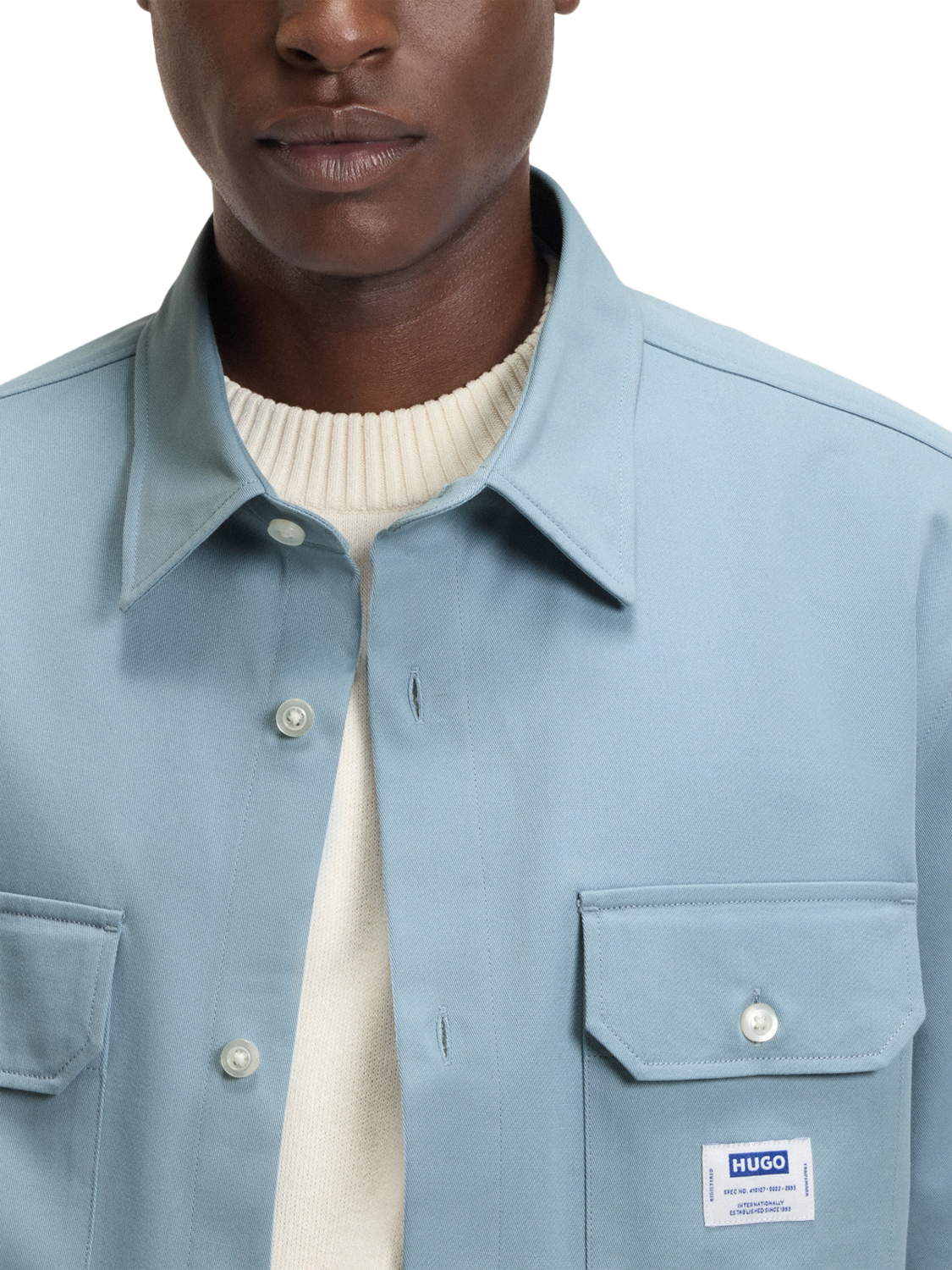 Product image 5 of 6, which shows HUGO Short Sleeve Cotton Shirt, Light Blue, L