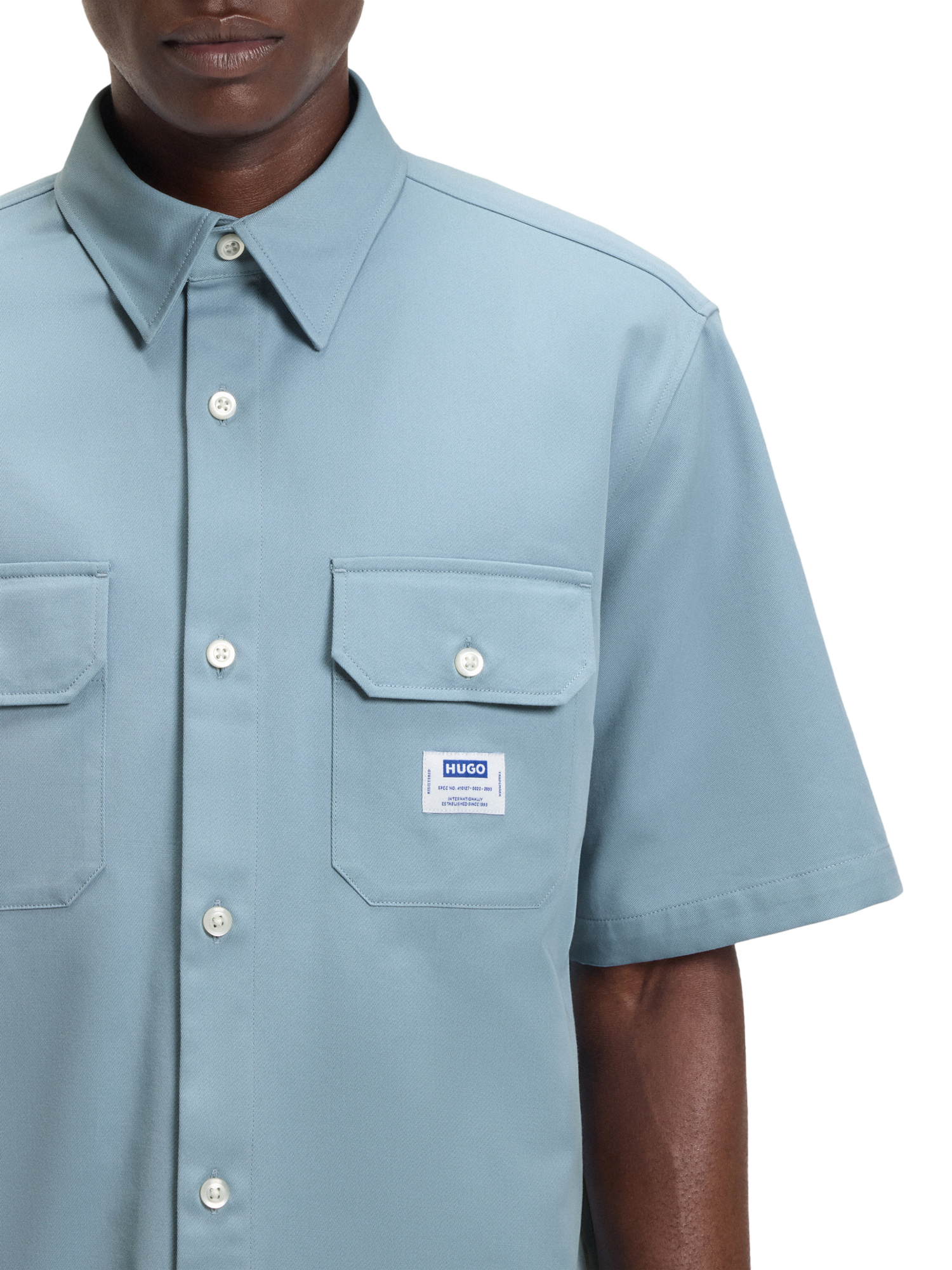 Product image 6 of 6, which shows HUGO Short Sleeve Cotton Shirt, Light Blue, L
