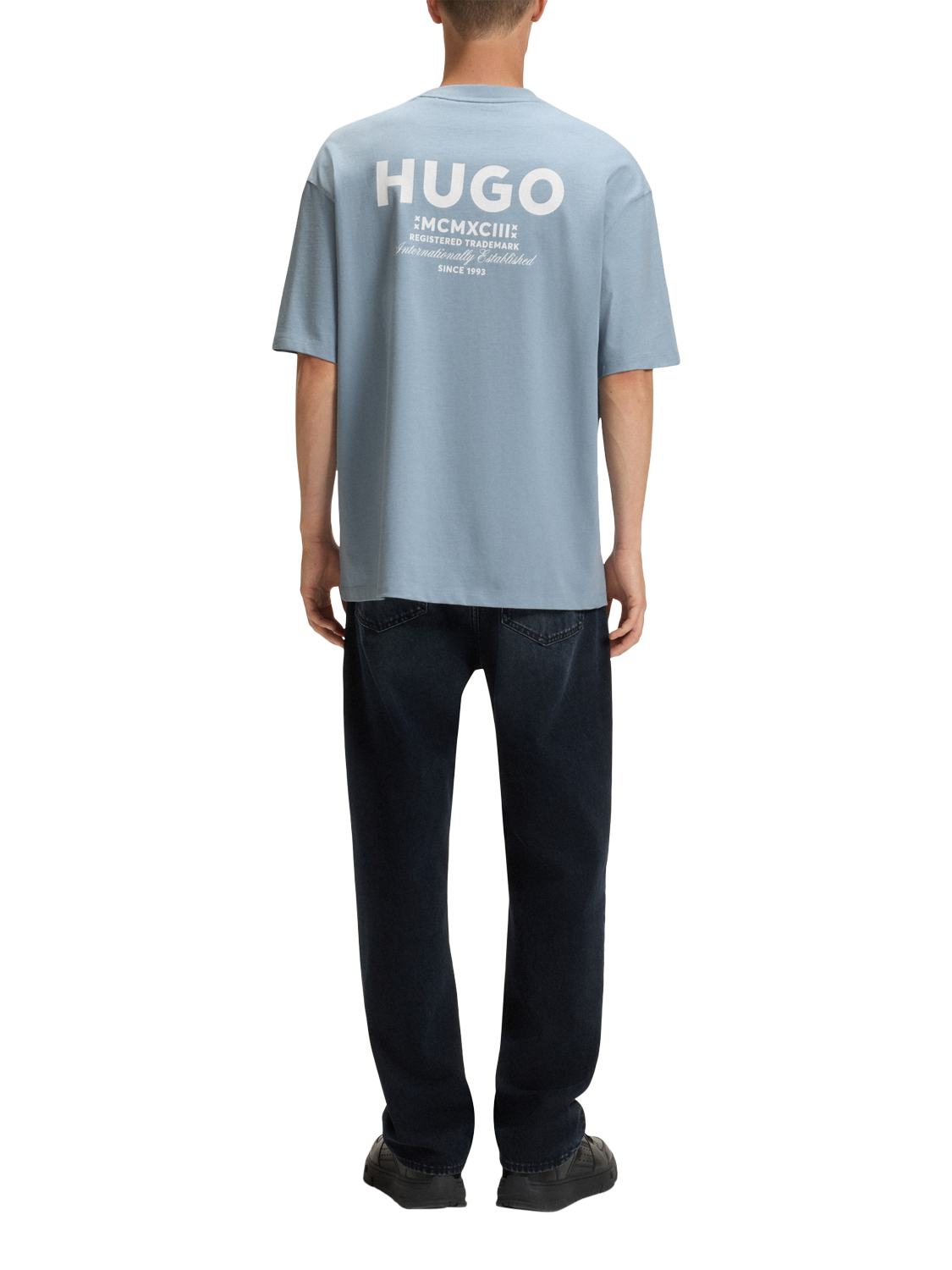 Product image 2 of 5, which shows HUGO BOSS Nalono Cotton Ribbed Crew Neck Single Jersey T-Shirt, Light Blue, L