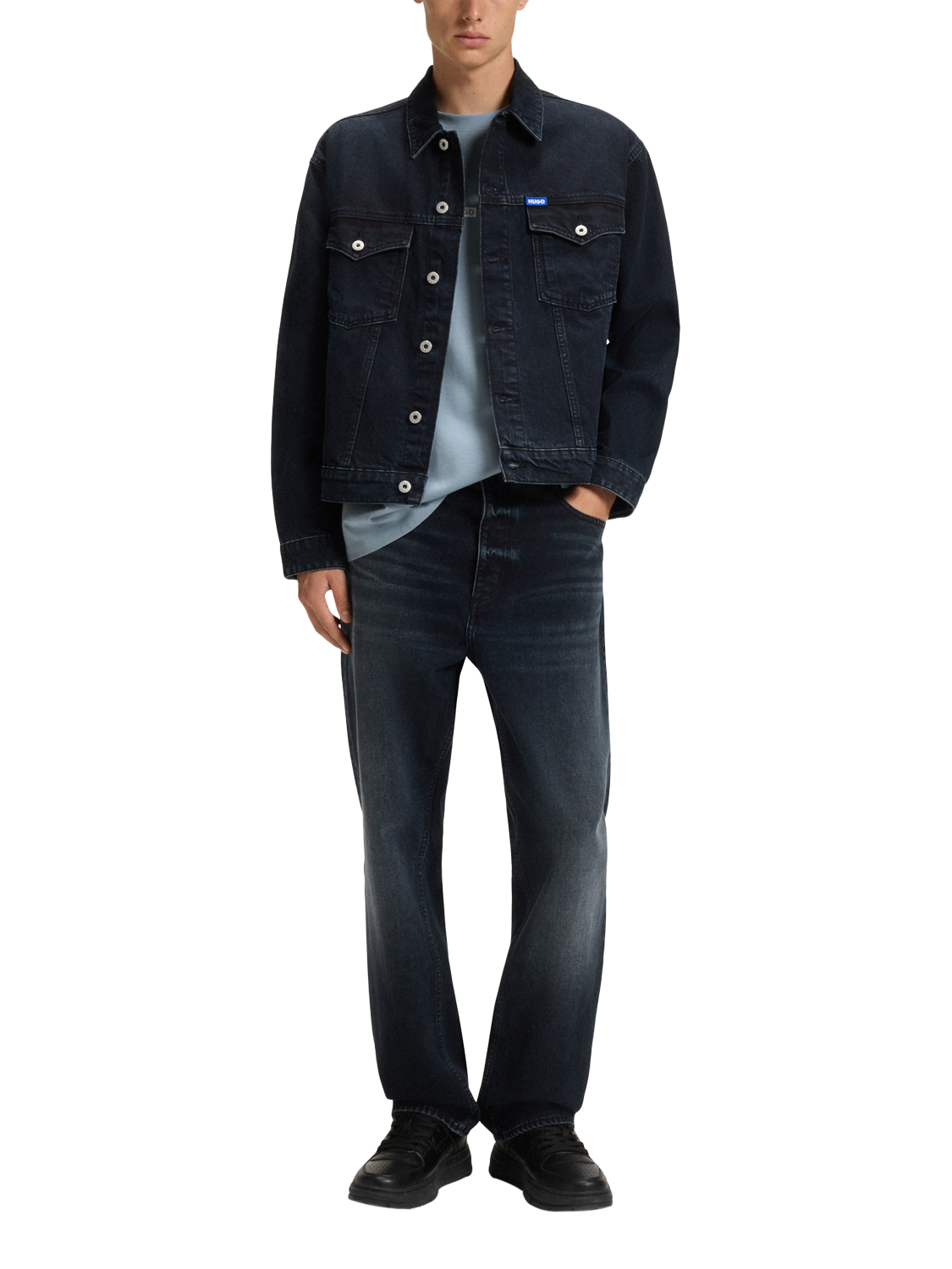 Product image 3 of 5, which shows HUGO BOSS Nalono Cotton Ribbed Crew Neck Single Jersey T-Shirt, Light Blue, L