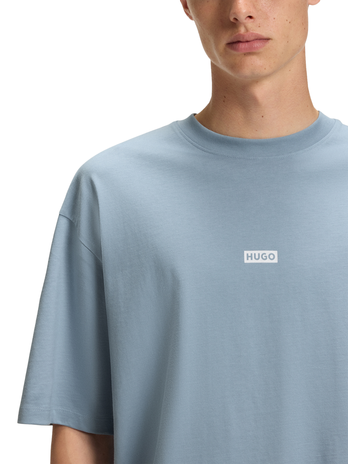 Product image 5 of 5, which shows HUGO BOSS Nalono Cotton Ribbed Crew Neck Single Jersey T-Shirt, Light Blue, L