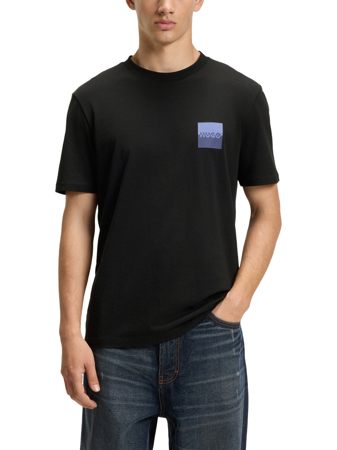 Product image 1 of 5, which shows HUGO BOSS HUGO Graphic Logo Cotton T-Shirt, Black/Multi, L