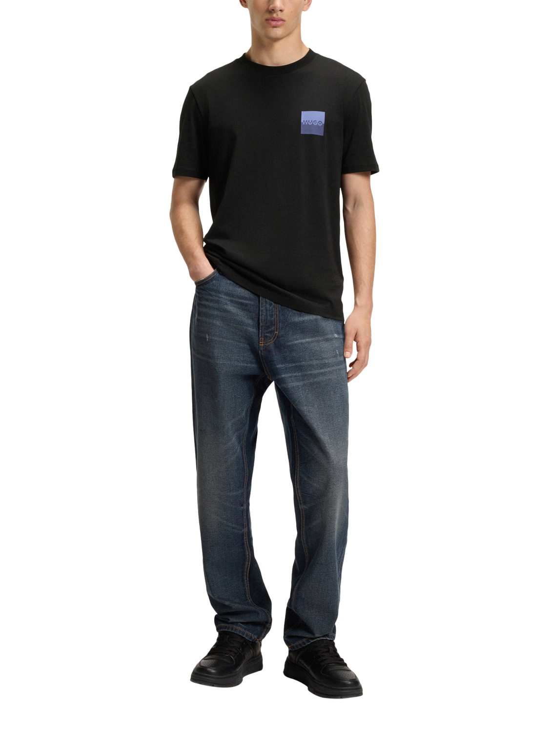 Product image 3 of 5, which shows HUGO BOSS HUGO Graphic Logo Cotton T-Shirt, Black/Multi, L