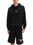 HUGO Cotton Rubber Print Logo Hoodie, Black