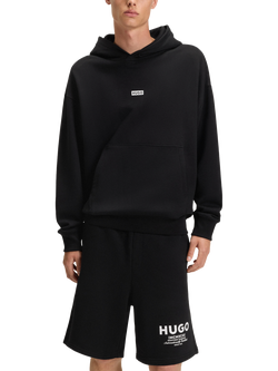 HUGO Cotton Rubber Print Logo Hoodie, Black, Black/Multi