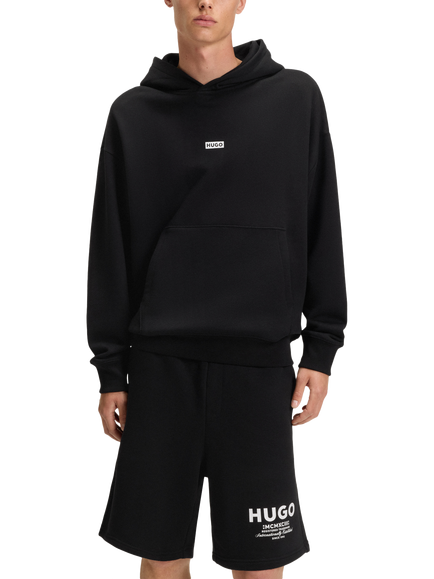 HUGO Cotton Rubber Print Logo Hoodie, Black, Black/Multi