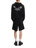 HUGO Cotton Rubber Print Logo Hoodie, Black