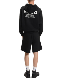 HUGO Cotton Rubber Print Logo Hoodie, Black - view 2, Black/Multi