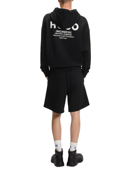 HUGO Cotton Rubber Print Logo Hoodie, Black - view 2, Black/Multi