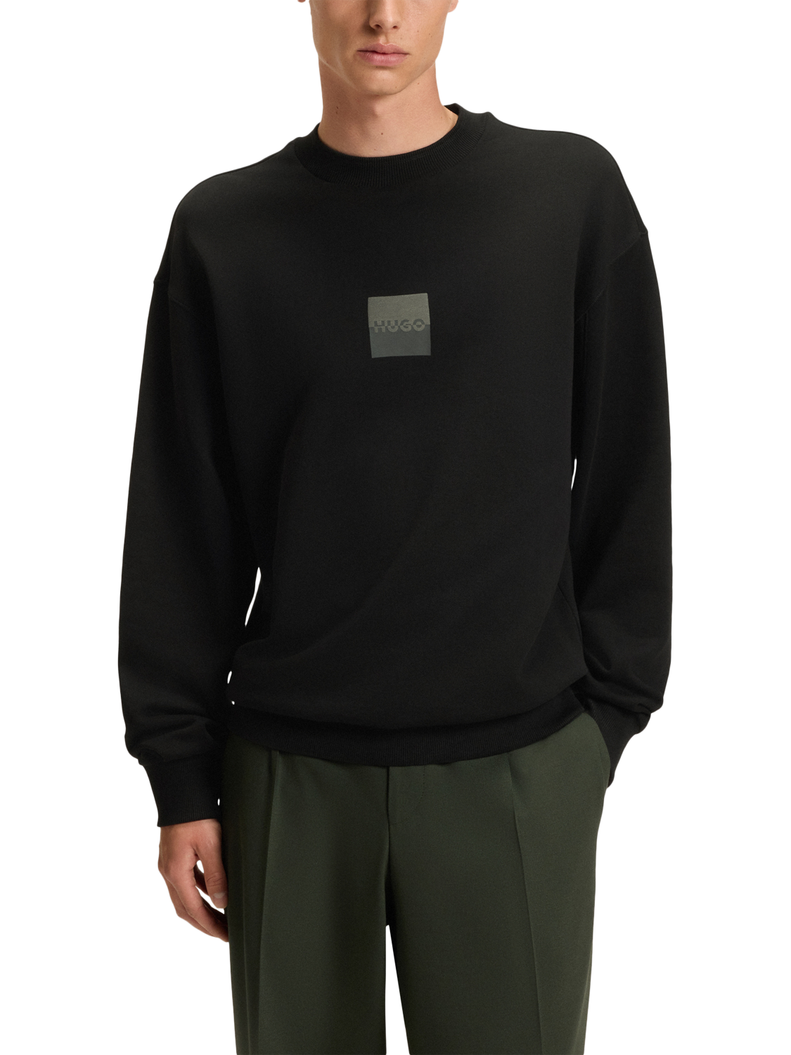 Product image 1 of 5, which shows HUGO BOSS HUGO Graphic Logo Cotton Jumper, Black/Multi, L