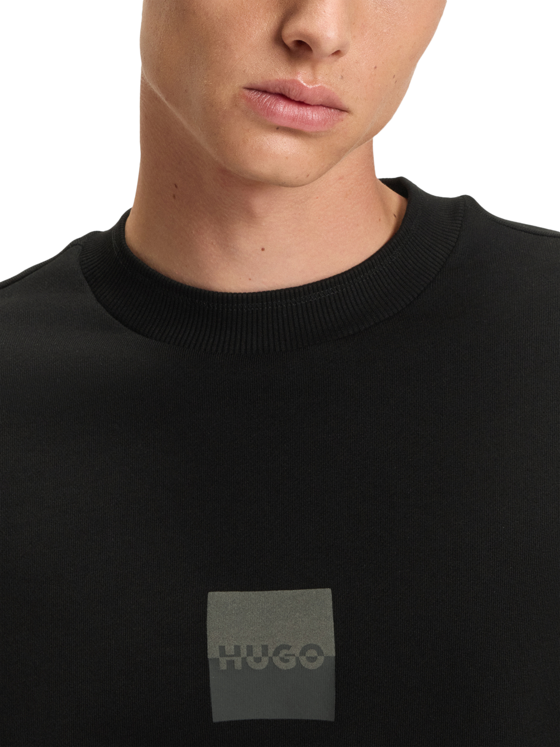 Product image 5 of 5, which shows HUGO BOSS HUGO Graphic Logo Cotton Jumper, Black/Multi, L