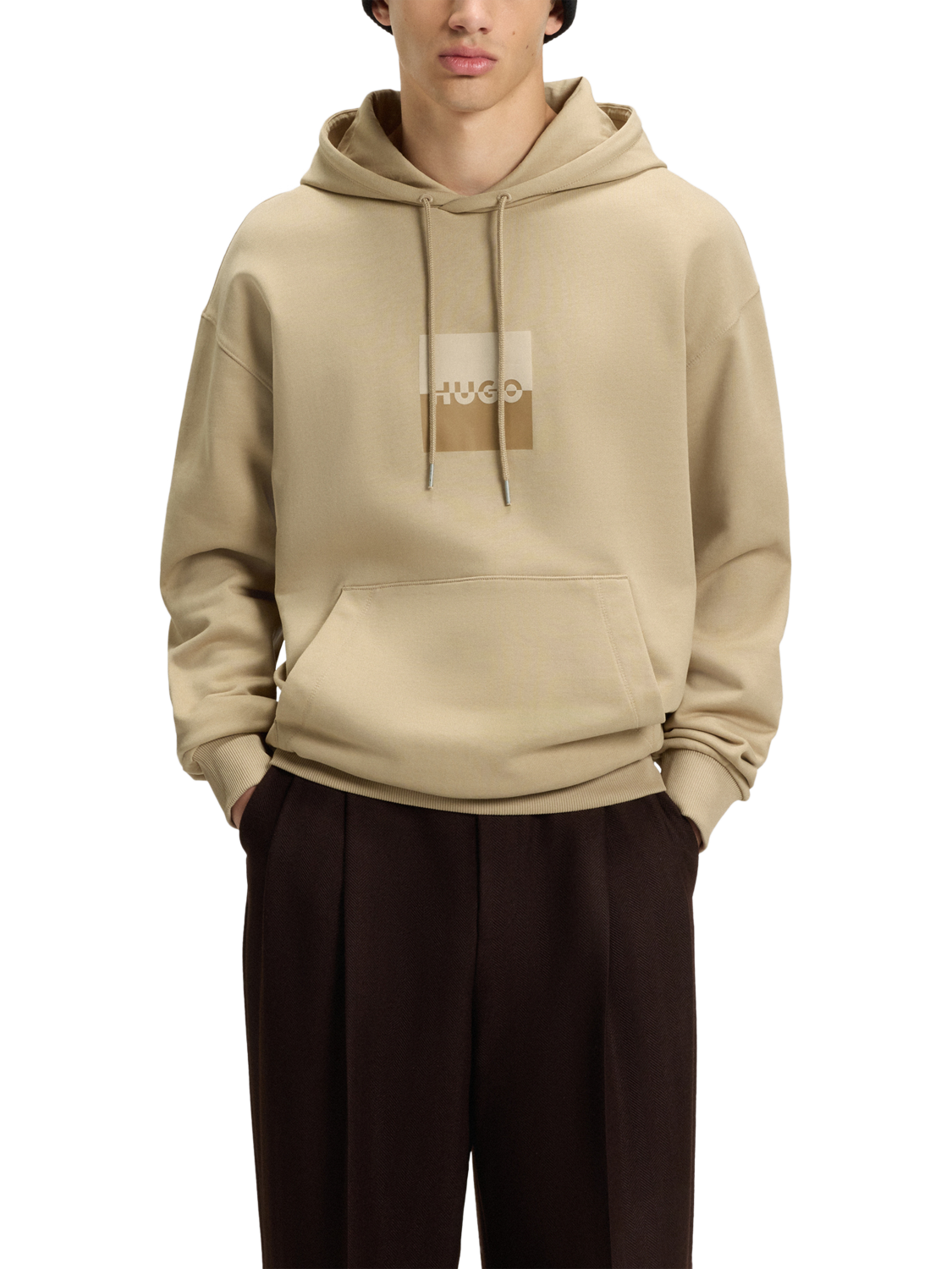 Product image 1 of 5, which shows HUGO BOSS HUGO Graphic Print Cotton Hoodie, Beige/Multi, L