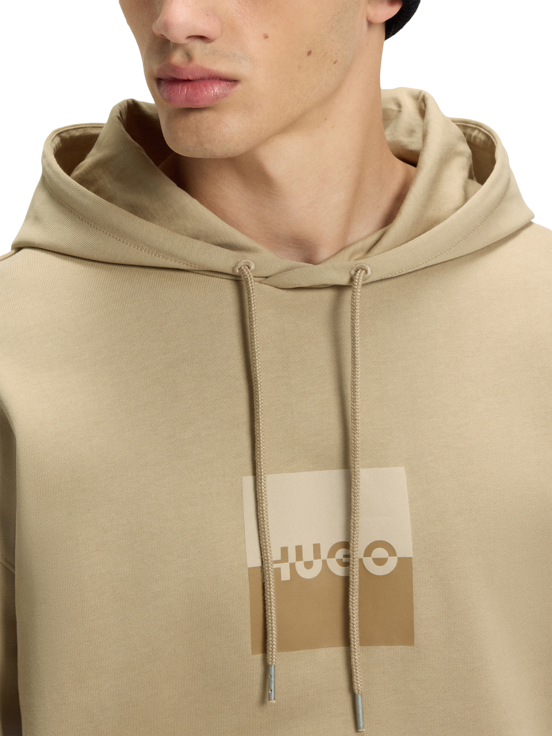 Product image 5 of 5, which shows HUGO BOSS HUGO Graphic Print Cotton Hoodie, Beige/Multi, L