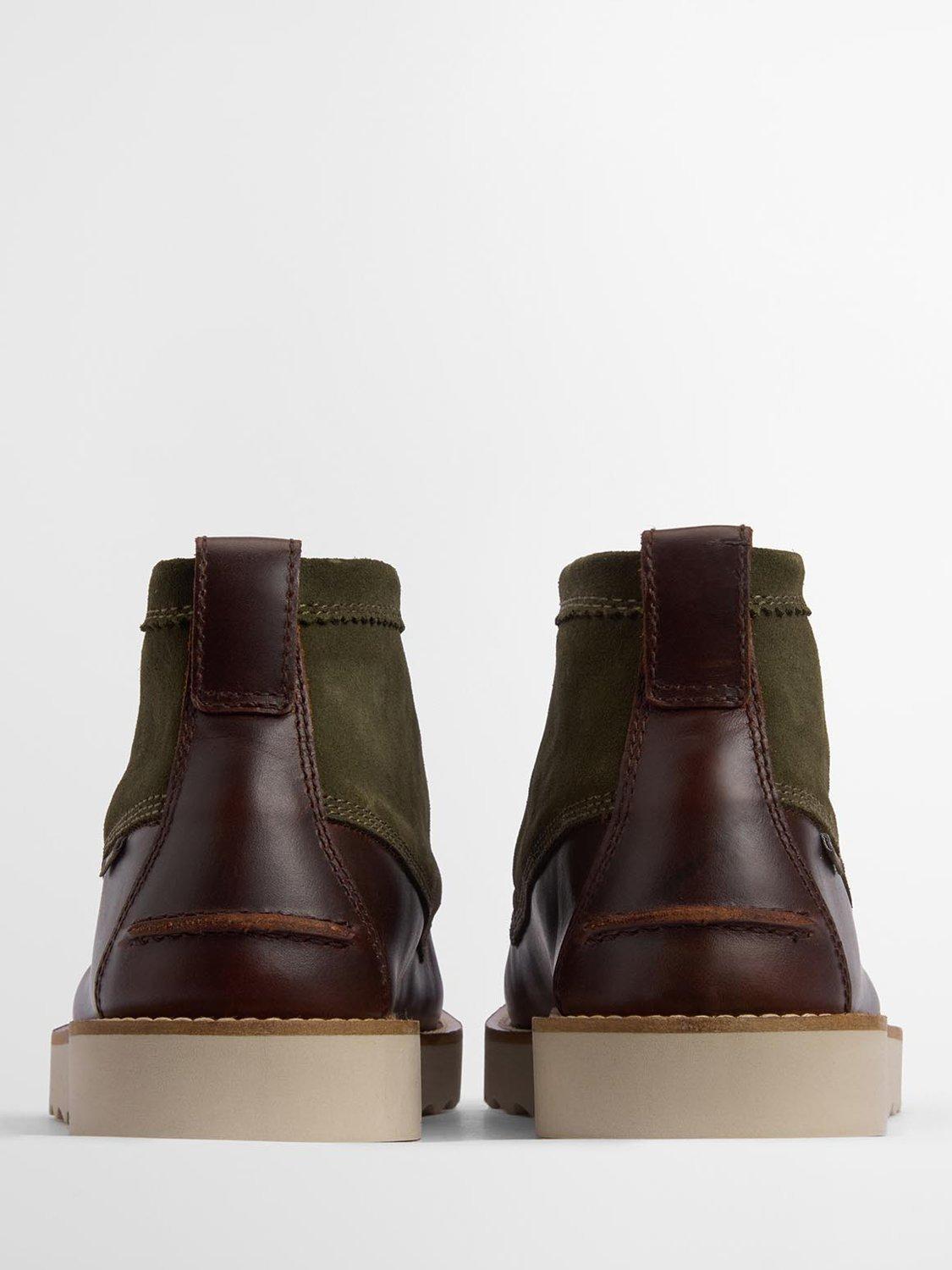Product image 3 of 8, which shows Barbour Hadston Two Tone Apron Chukka Boots, Olive/Dark Brown, 7