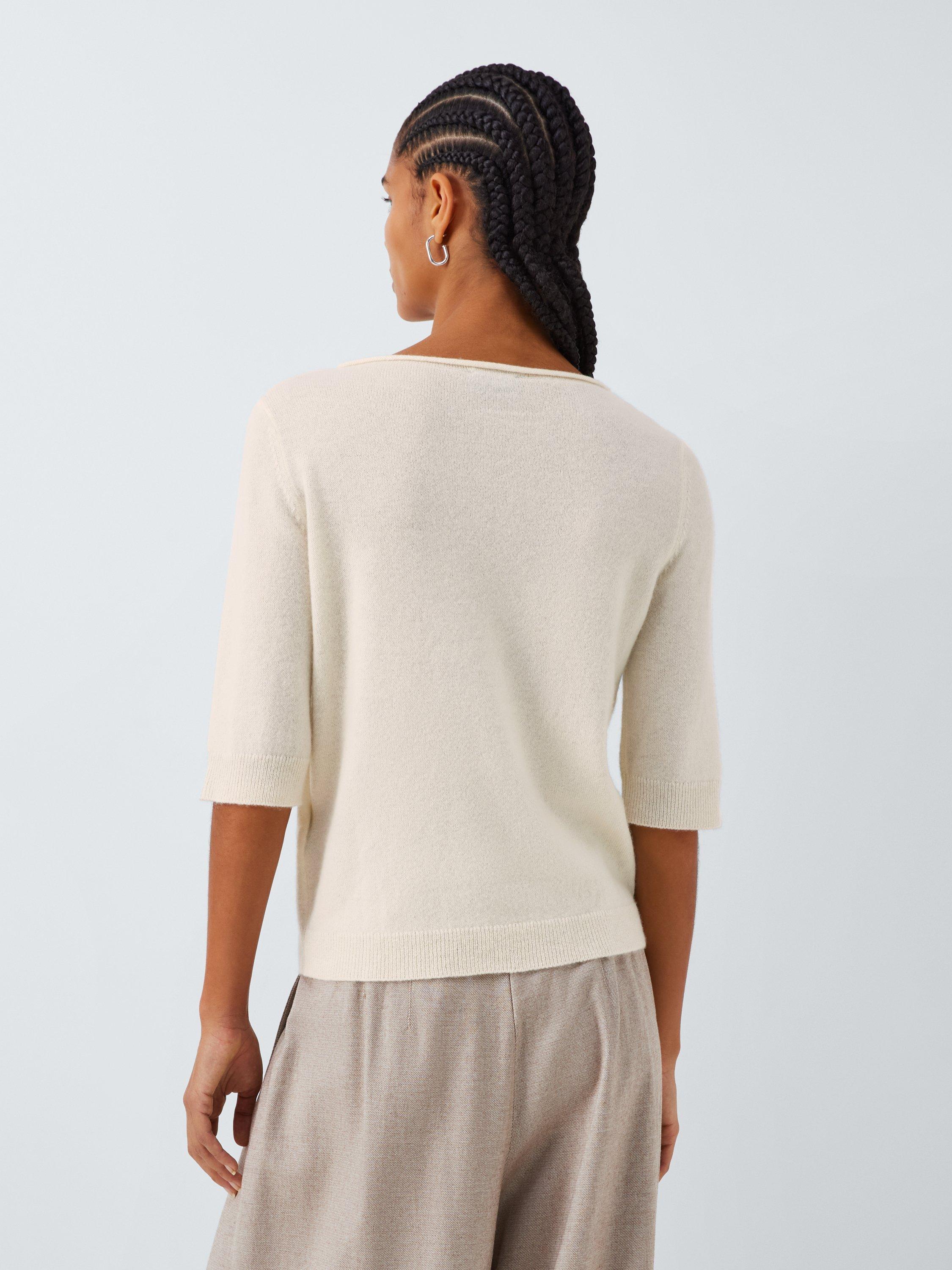 Product image 2 of 6, which shows Marella Manto Boat Neck Elbow Sleeve Cashmere Jumper, White, S