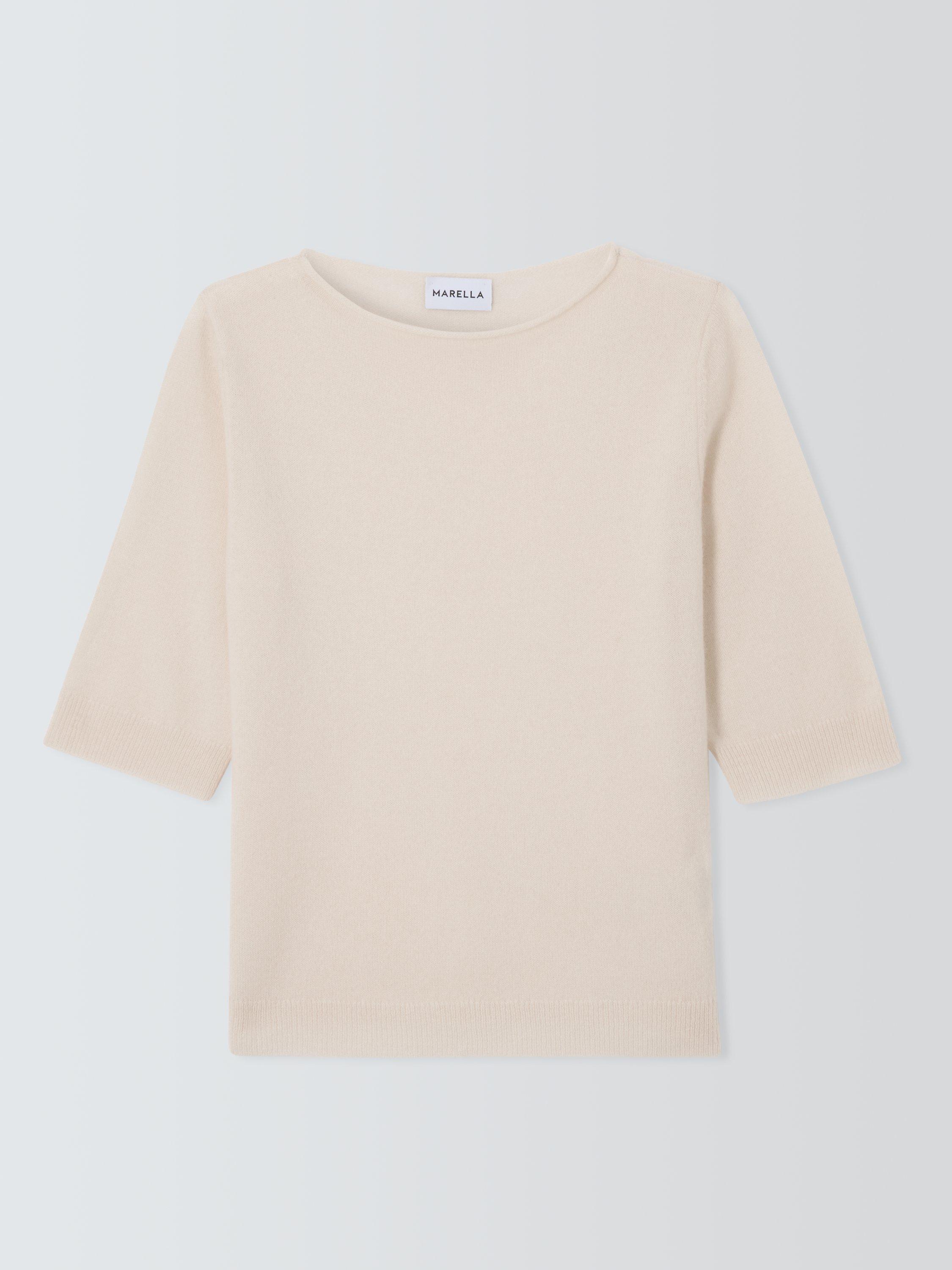 Product image 4 of 6, which shows Marella Manto Boat Neck Elbow Sleeve Cashmere Jumper, White, S