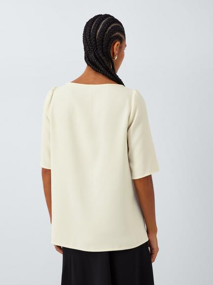 Marella Vanessa Boat Neck Elbow Sleeve Top, Wool White - view 2, Wool White