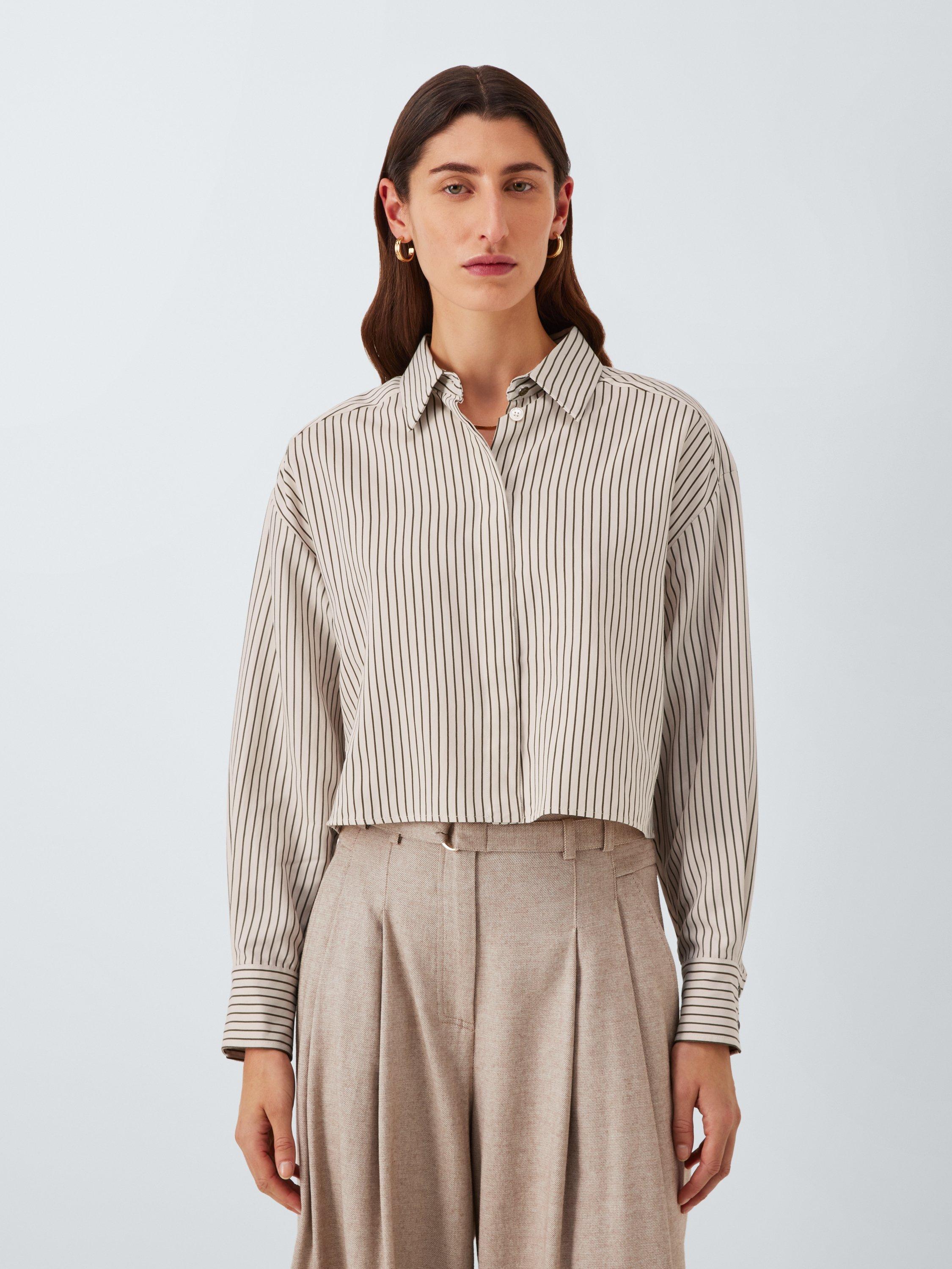 Marella Duke Cropped Stripe Long Sleeve Zip-Through Top, Sage