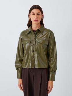Marella Profilo Faux Leather Shacket, Olive, Olive