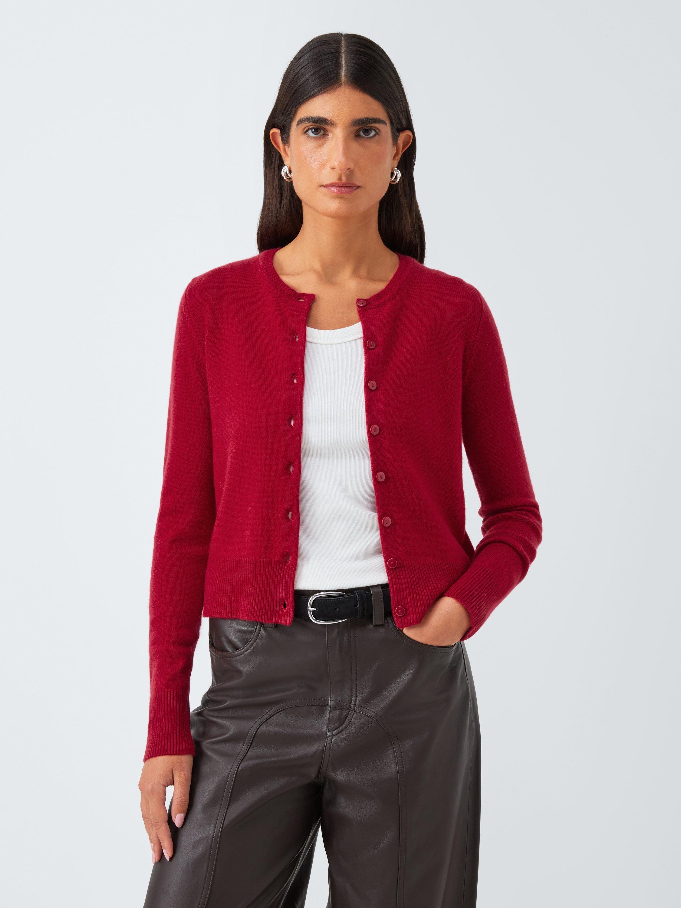 Product image 1 of 6, which shows Marella Finito Crew Neck Wool Rich Cardigan, Red, M