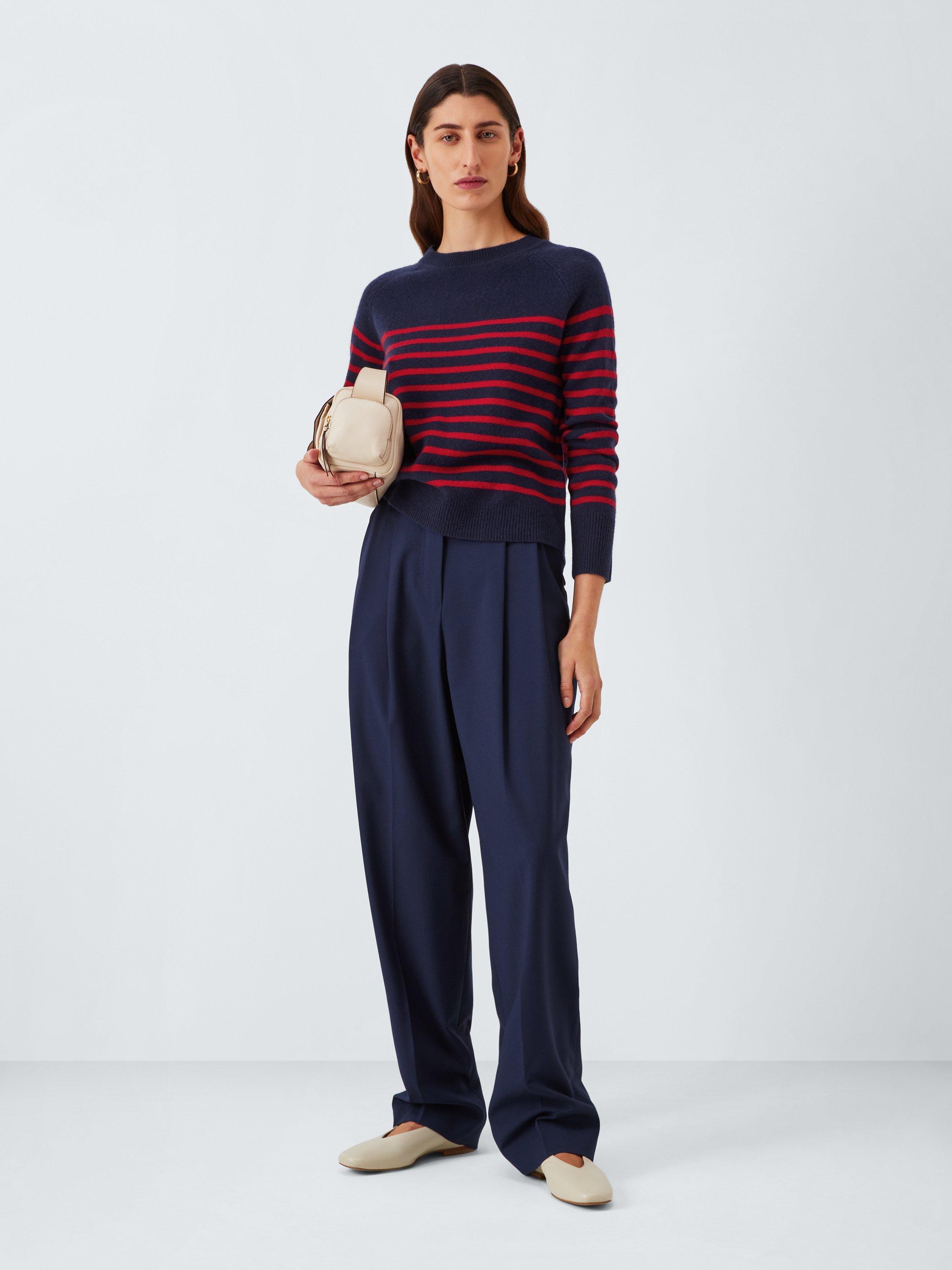 Product image 3 of 6, which shows Marella Pace Wool Cashmere Blend Striped Jumper, Navy, S