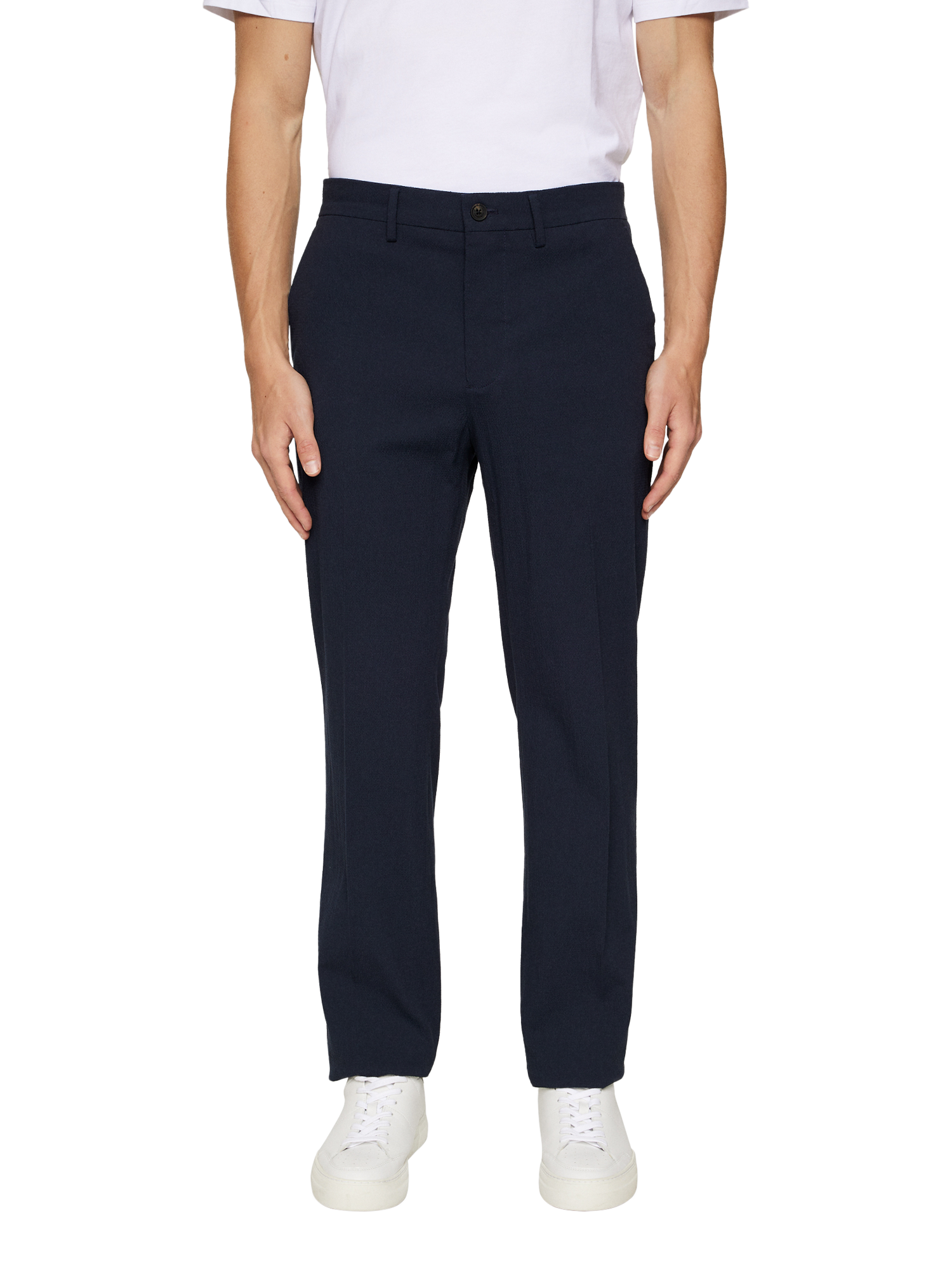 Product image 1 of 11, which shows J.Lindeberg Dropper Seersucker Trousers, Jl Navy, 36R