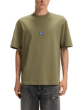 HUGO BOSS Nieros Cotton Ribbed Crew Neck Single Jersey Small Logo T-Shirt, Mid Green