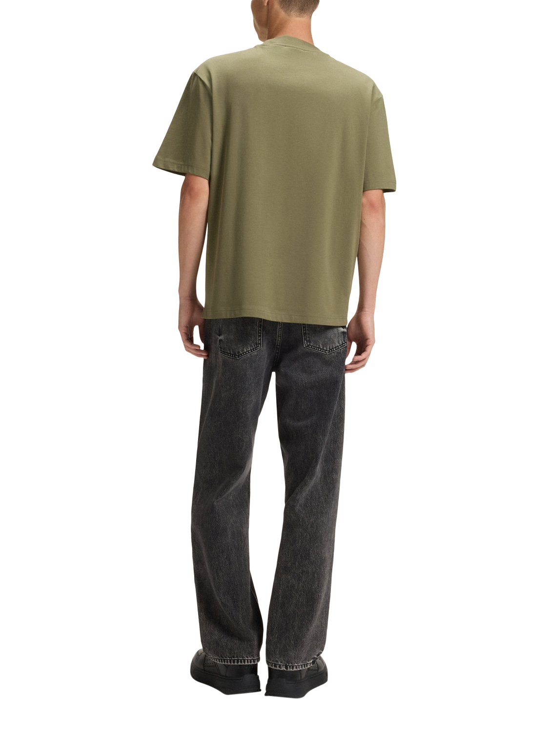 Product image 2 of 5, which shows HUGO BOSS Nieros Cotton Ribbed Crew Neck Single Jersey Small Logo T-Shirt, Mid Green, L