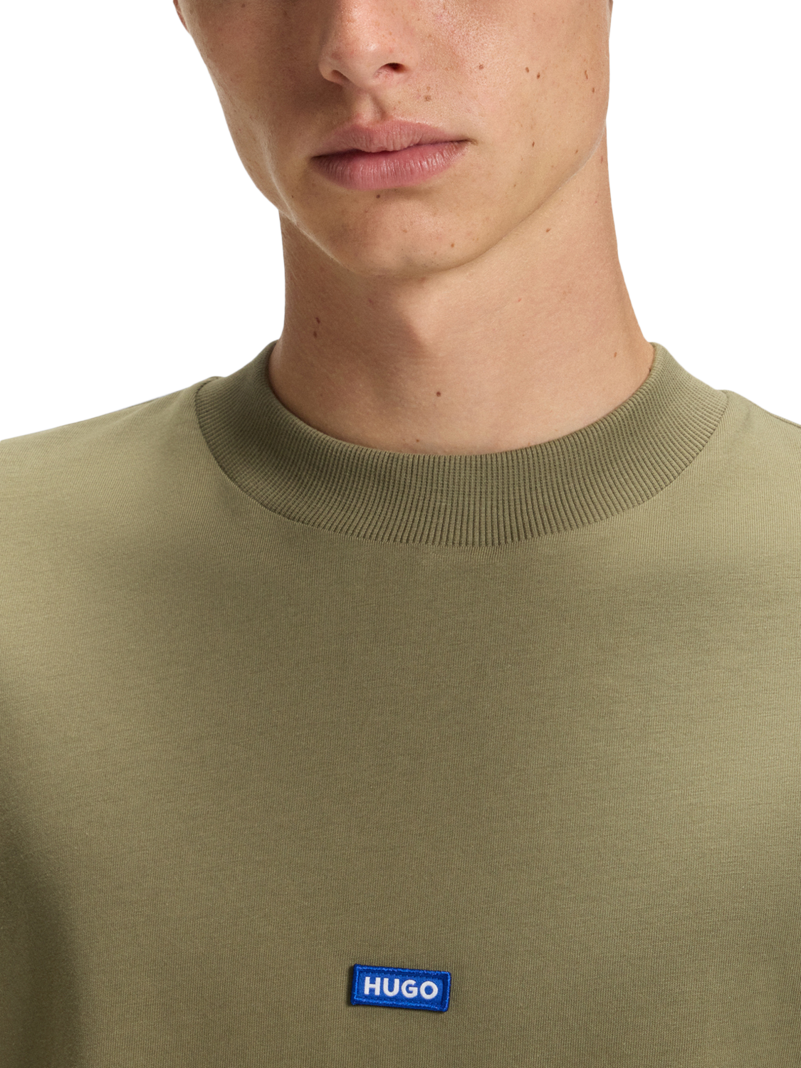 Product image 5 of 5, which shows HUGO BOSS Nieros Cotton Ribbed Crew Neck Single Jersey Small Logo T-Shirt, Mid Green, L